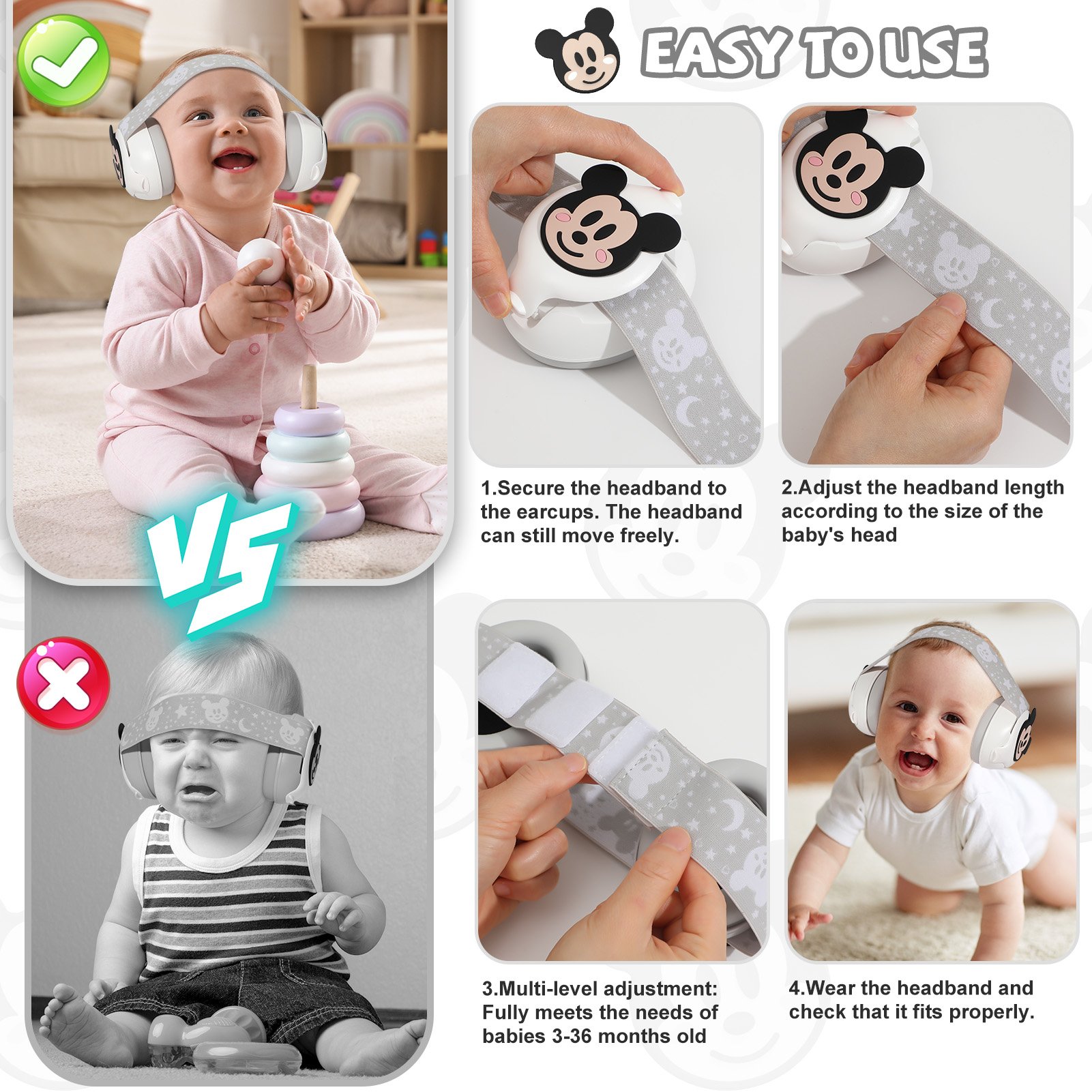 Baby Ear Defenders Earmuffs Kids Hearing Protection Noise Protection 25dB Noise Protection Safety Baby Earmuffs