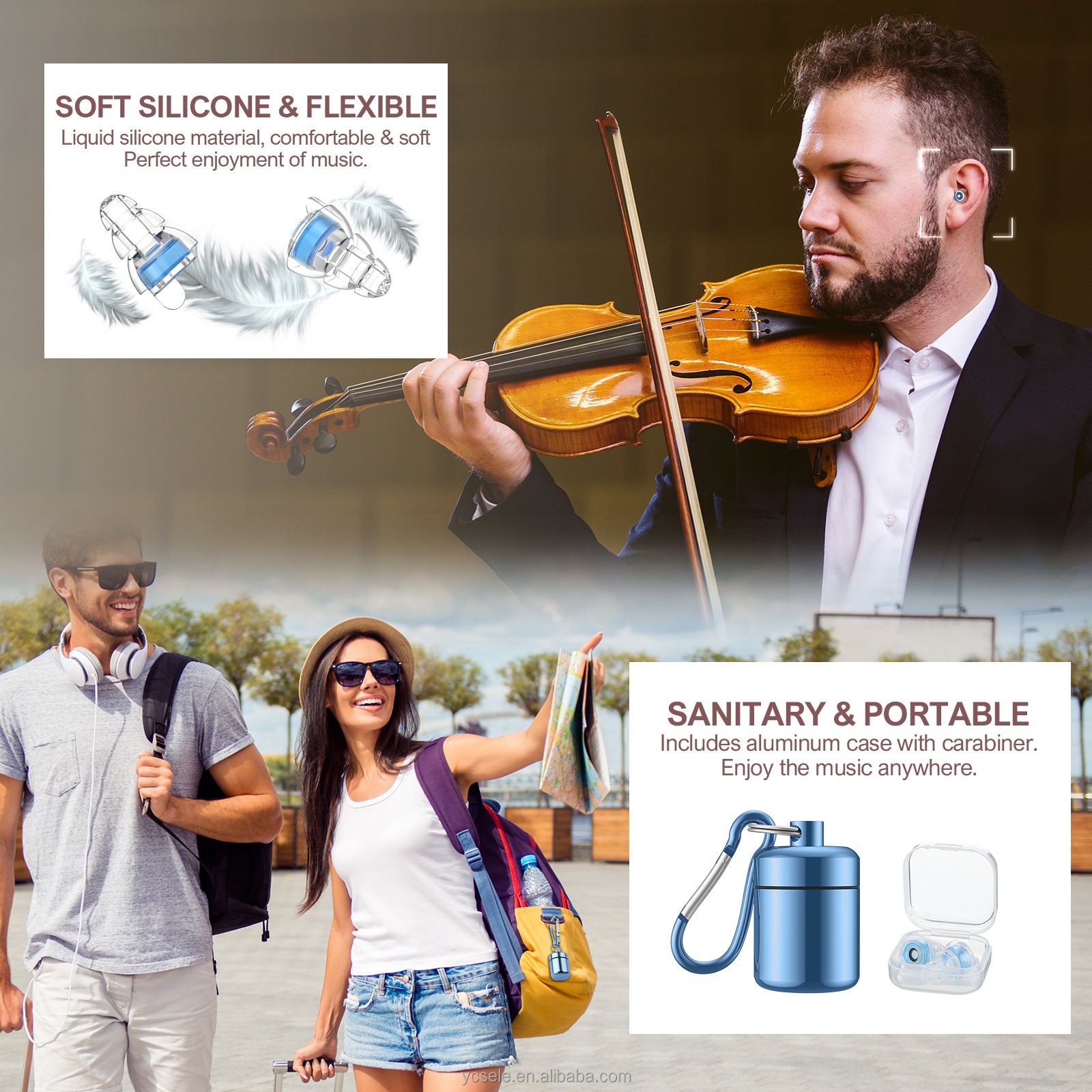 High Fidelity 24db noise cancelling music earplugs silicone shooting ear protection soundproof reusable concert earplugs
