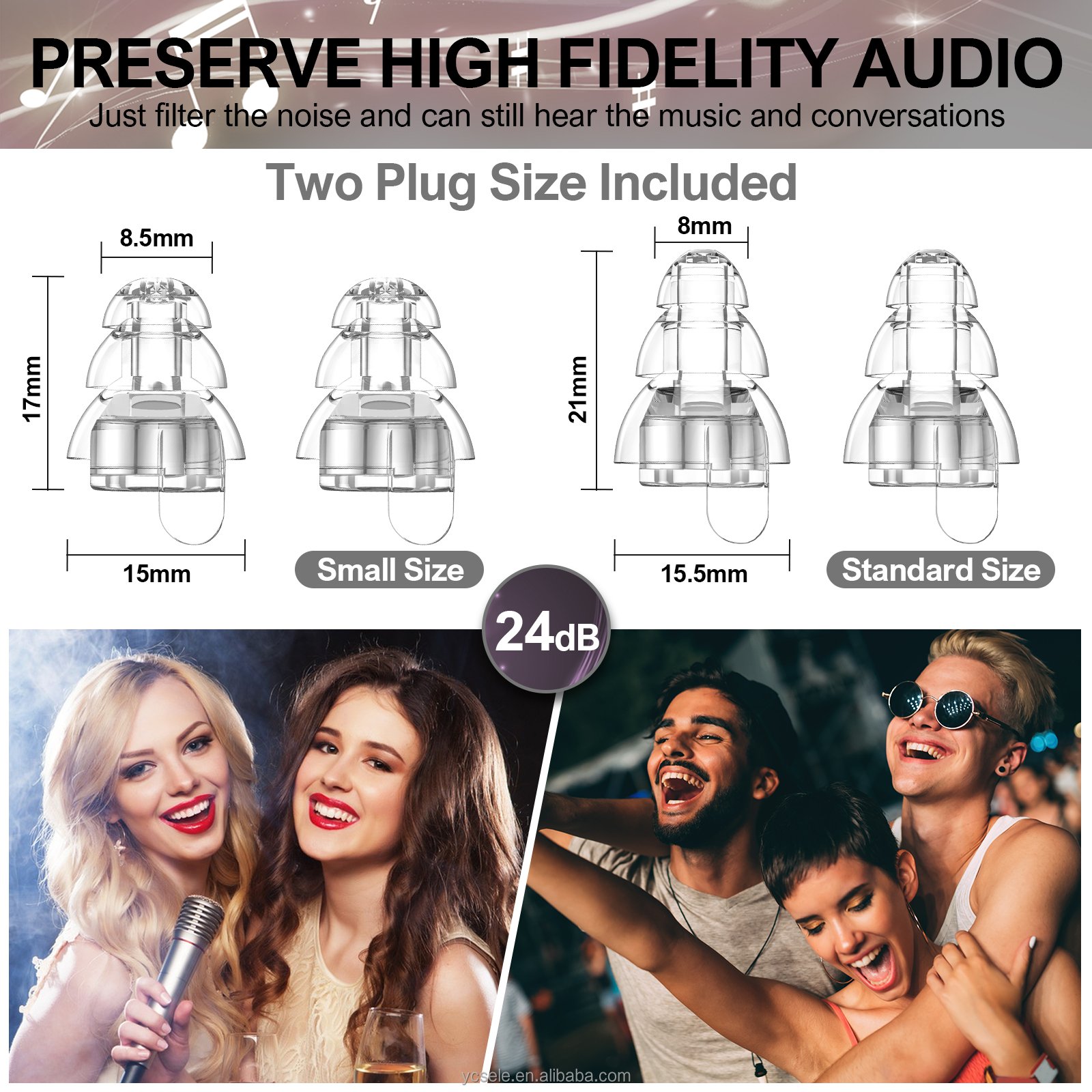 2 pairs 24dB Silicone Ear Tips Hearing Protection Tapones Auditivos Noise Cancelling Concert Earplugs