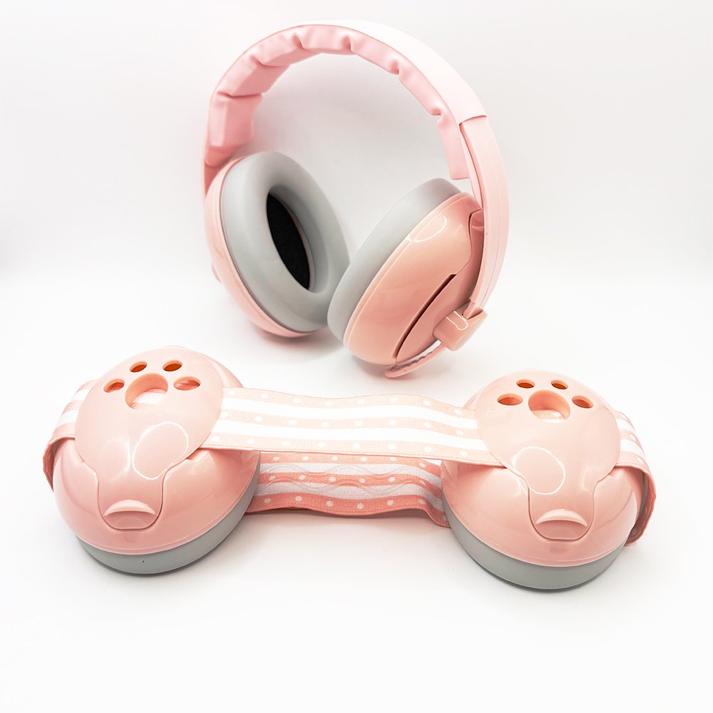 2 in 1 Baby Hearing Protection Ear Protection Earmuffs babies Toddlers ear protection ear muffs Hearing Protector airplane Pink