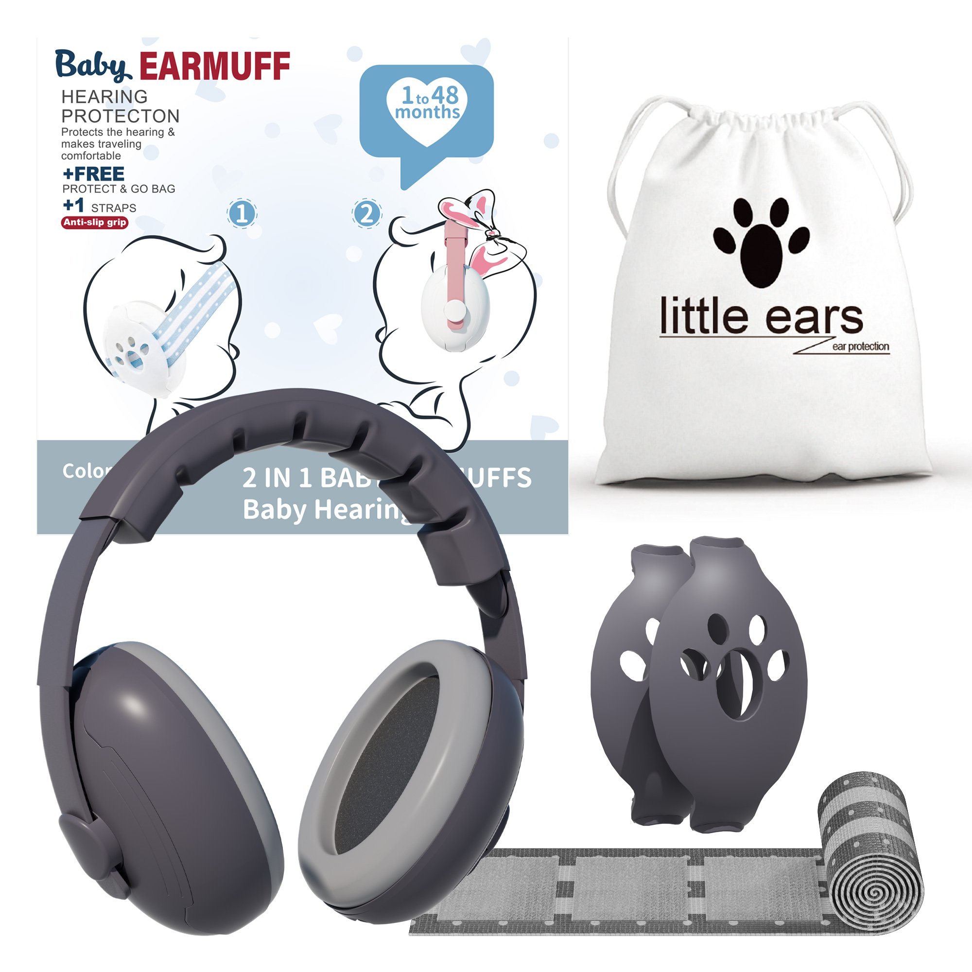 Ear Protection Hearing Protector Noise Cancelling Headband Ear Muffs Defender 2 in 1 Baby Sleep Earmuffs for Headphones Infant