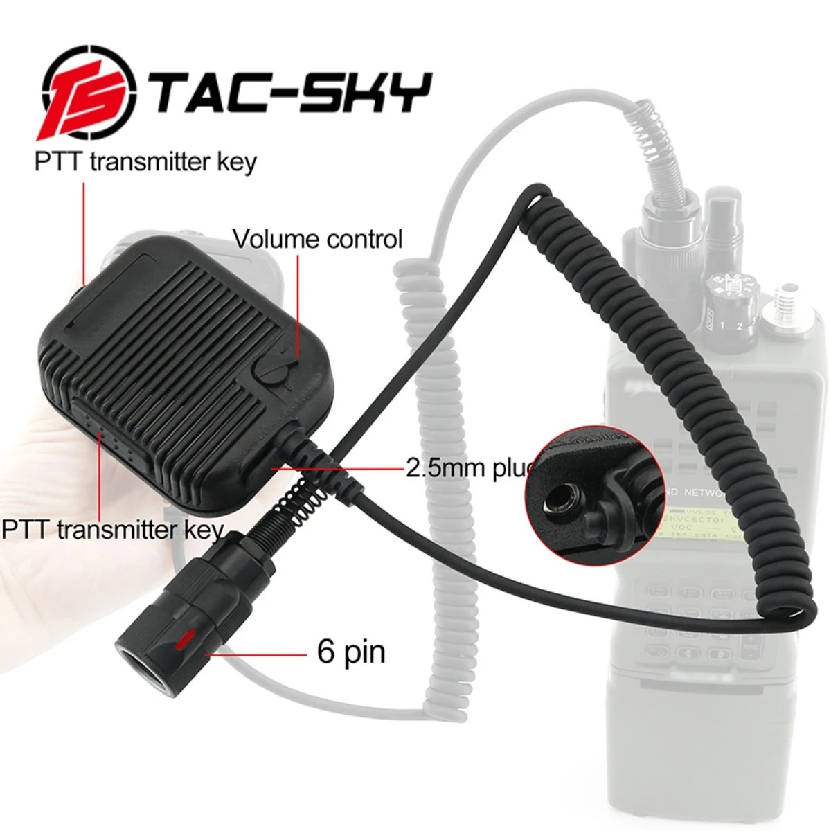 Ts Tac-Sky 6 Pin PTT Adapter Handheld Tactical Speaker Microphone Walkie Talkie PRC 148/152/163 Tactical Hearing Protection