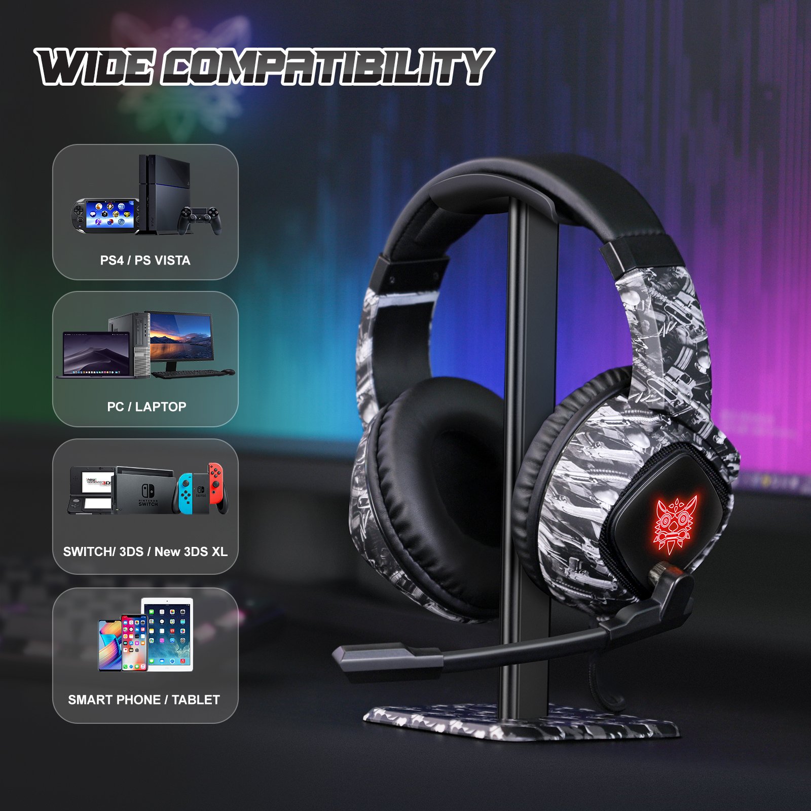 ONIKUMA K19 Headset 3.5mm Over-Ear Stereo Wired Game Headphones Soft Head Pad Adjustable Headband Gaming Headset with HD Mic