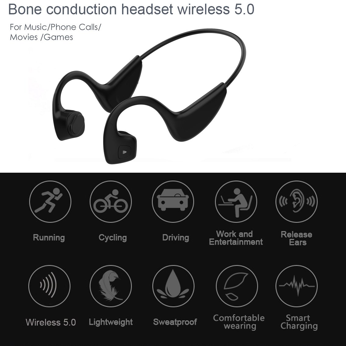 Bone conduction headphone sport wireless open ear earphones hearing impaired headset for sports gym driving
