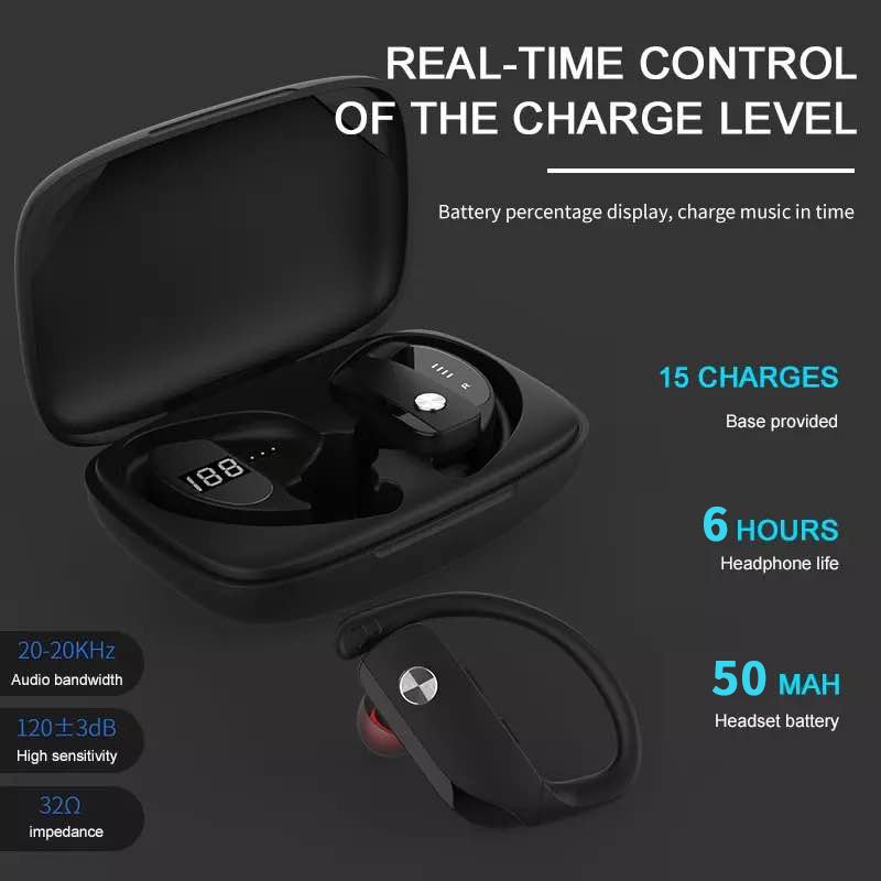 New T16 Earhook TWS Earphones Sports in-ear Headphones Noise cancelling Gaming headset Auriculares Gamer true Wireless earbuds