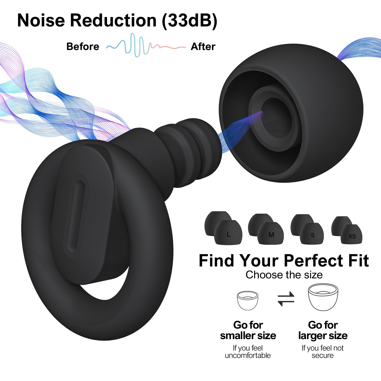 4 pairs reusable silicone ear plugs noise cancelling 33dB ear tunnel plug soundproof earplugs for sleep