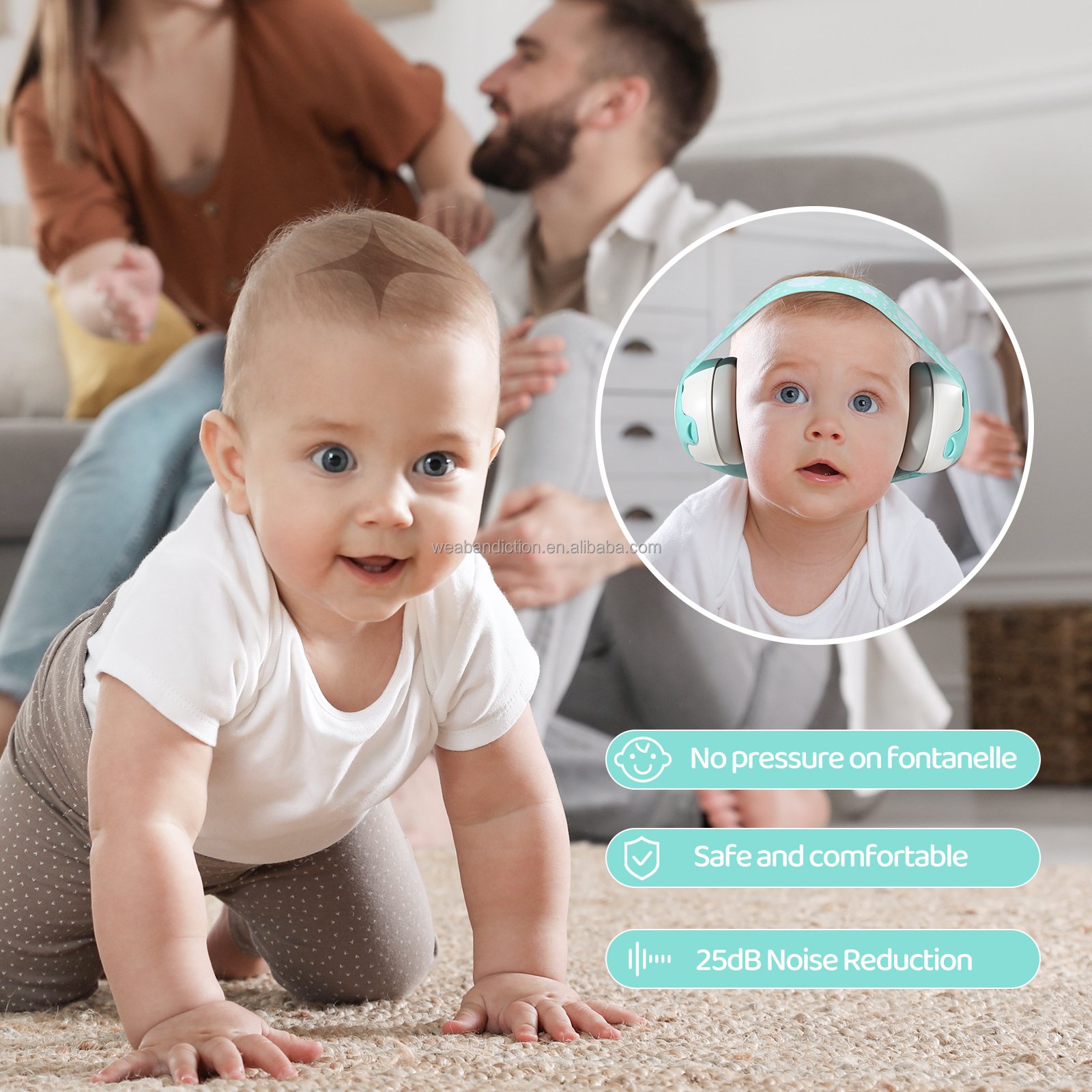Hearing Protection Deep Sleeping Kids 25db Newborn Infant for Baby cartoon Earmuffs Ear Protector Elastic anti noise cancelling