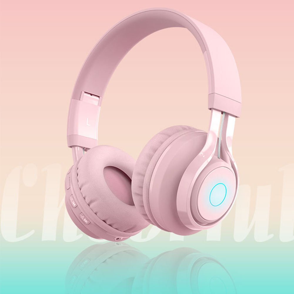 On-Ear LED Light Kids Headphones with 85dB Volume Limited Hearing Protection Wireless BT5.0 Microphone for Kids