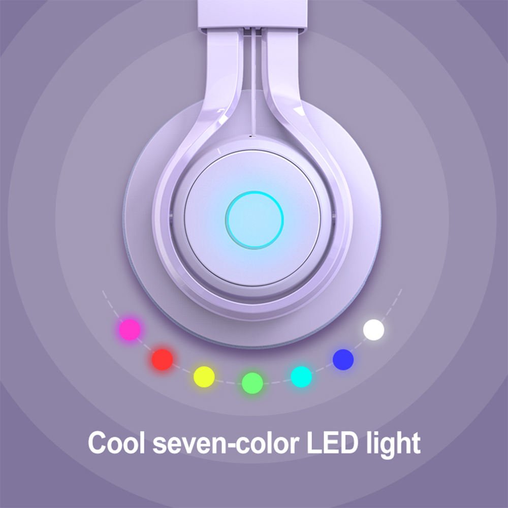 On-Ear LED Light Kids Headphones with 85dB Volume Limited Hearing Protection Wireless BT5.0 Microphone for Kids