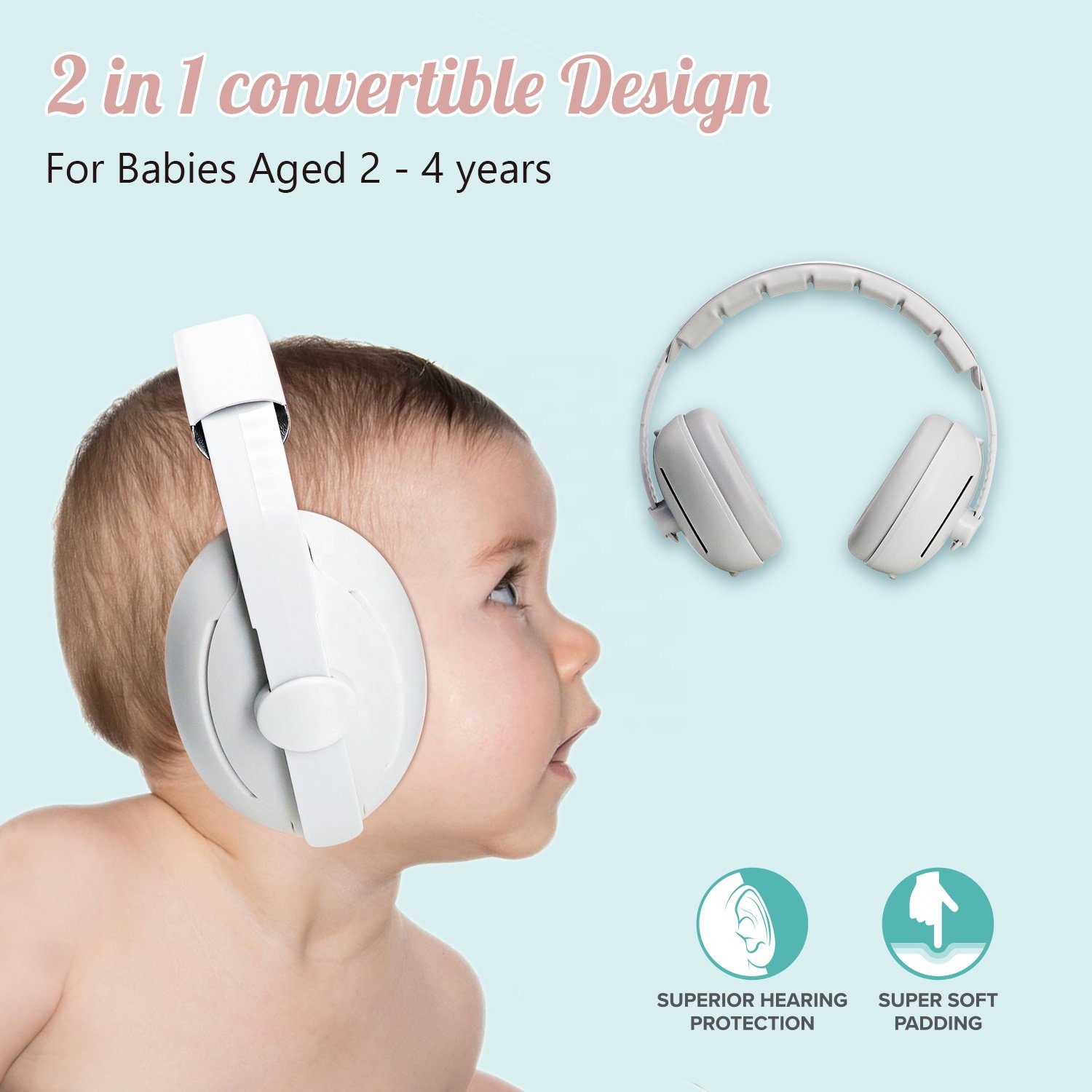 ANSI CE Breathable Adjustable Ear Cushion Blocks Harmful Loud Sounds Noise Reduction Baby Earmuffs For Infant And Toddlers