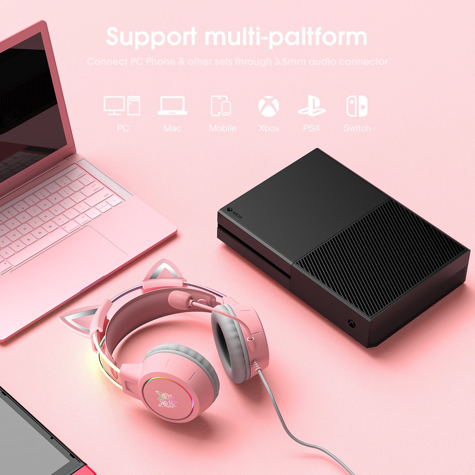 ONIKUMA X15 Pro RGB Wired Headset Cat Ear Design TWS Gaming HiFi Stereo Earphone Headphone With HD MIC