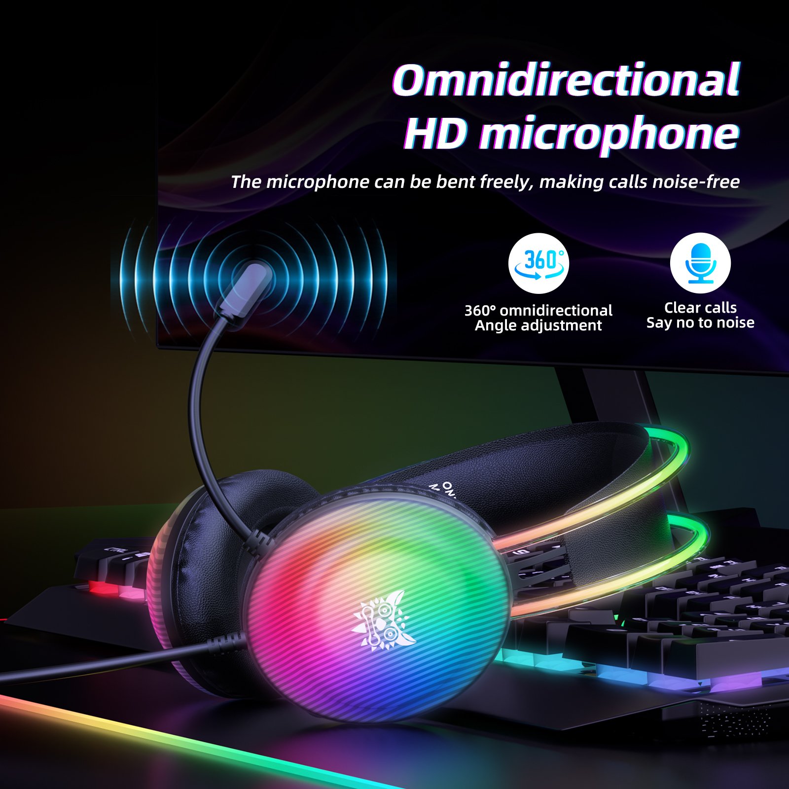 ONIKUMA X29 Wired Music USB Headset High-Fidelity Adjustable Headband RGB 3.5Mm Over-Ear Headphones Surround Sound With MIC