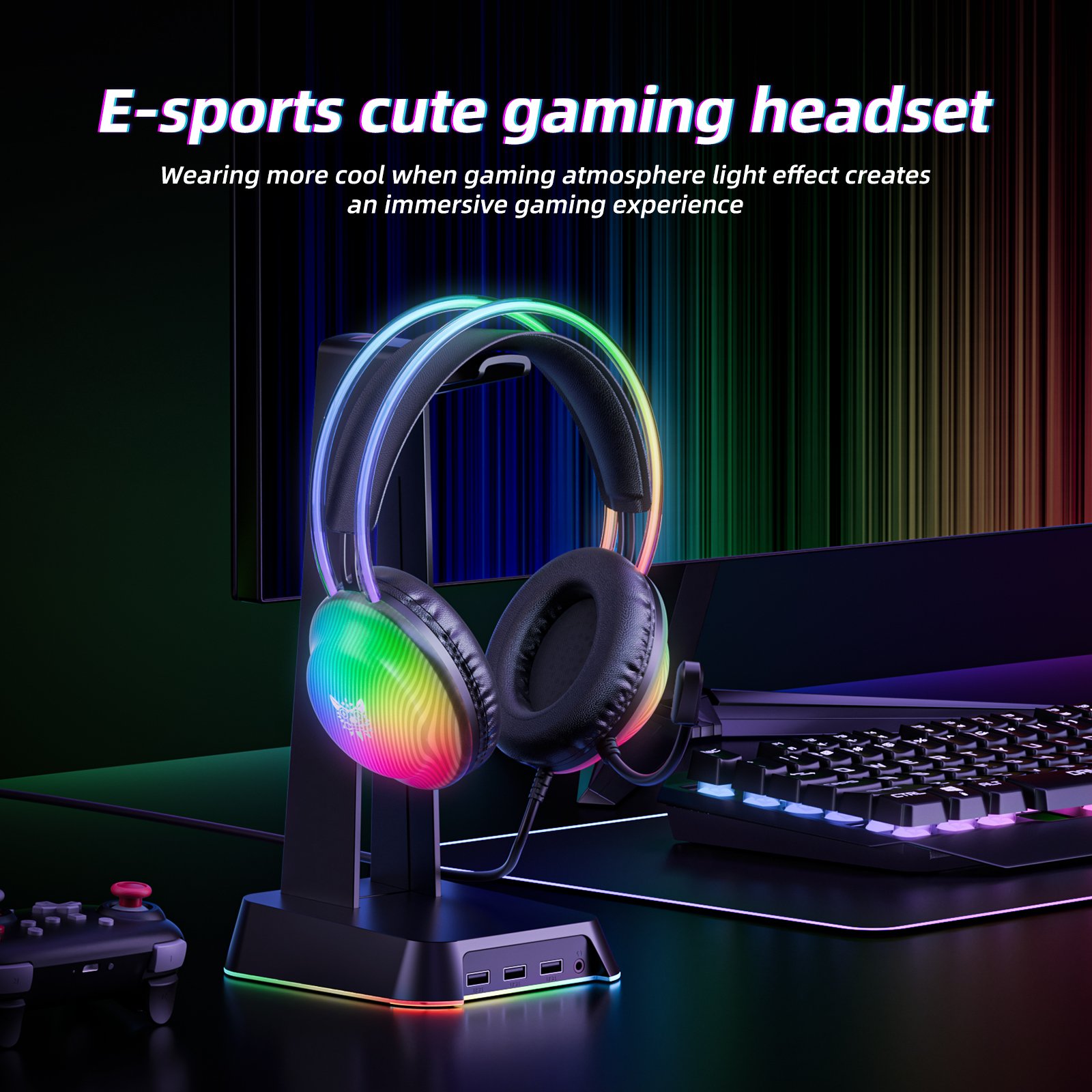 ONIKUMA X29 Wired Music USB Headset High-Fidelity Adjustable Headband RGB 3.5Mm Over-Ear Headphones Surround Sound With MIC