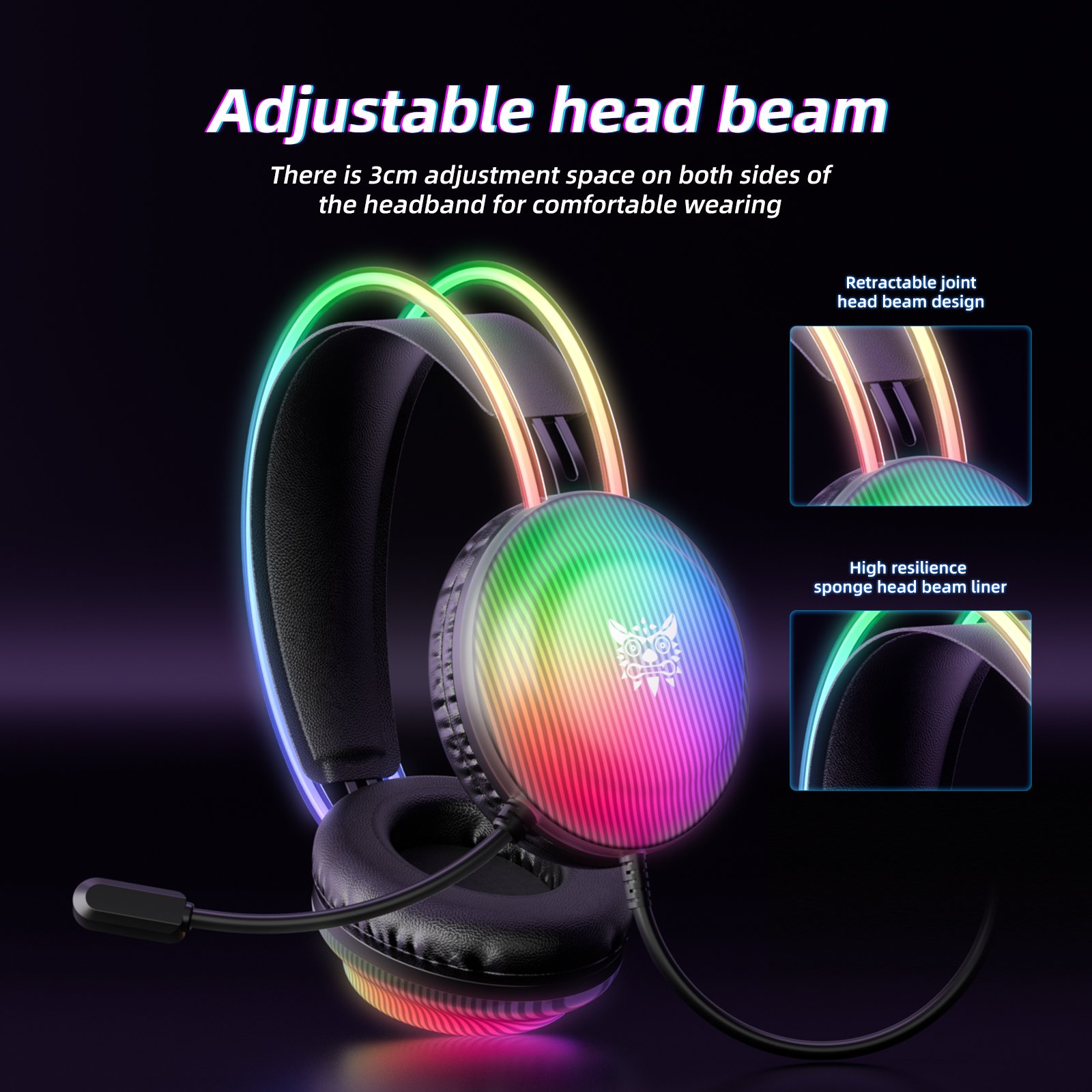 ONIKUMA X29 Wired Music USB Headset High-Fidelity Adjustable Headband RGB 3.5Mm Over-Ear Headphones Surround Sound With MIC