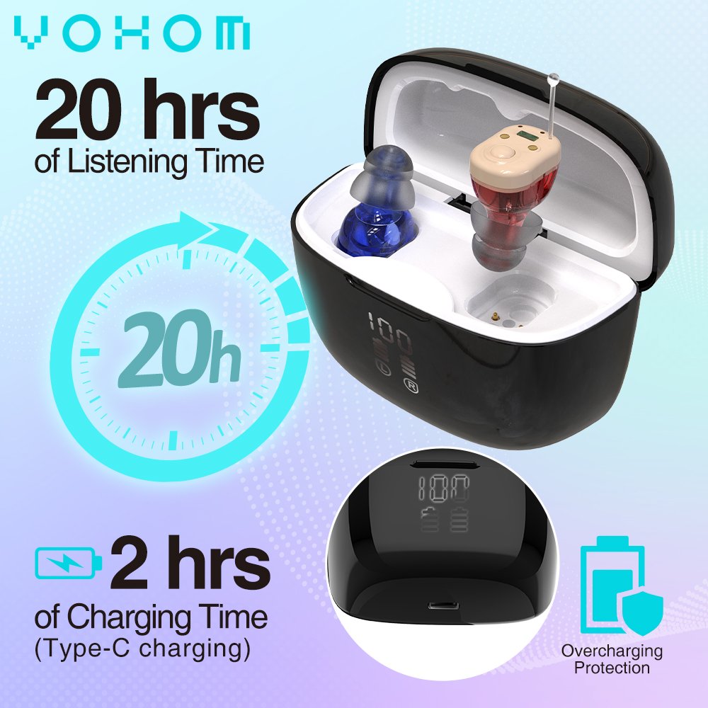 VOHOM Rechargeable hearing protection Noise Cancelling For Seniors 32 Channel Invisible Wholesale Hearing Aids Manufacturer