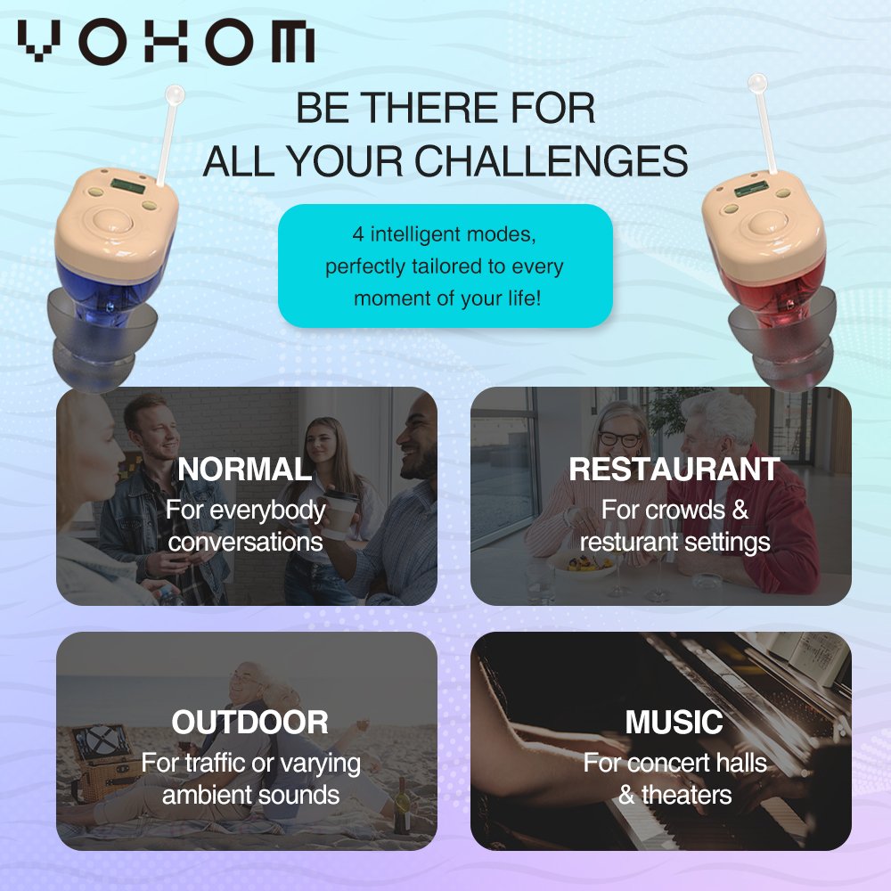 VOHOM Rechargeable hearing protection Noise Cancelling For Seniors 32 Channel Invisible Wholesale Hearing Aids Manufacturer