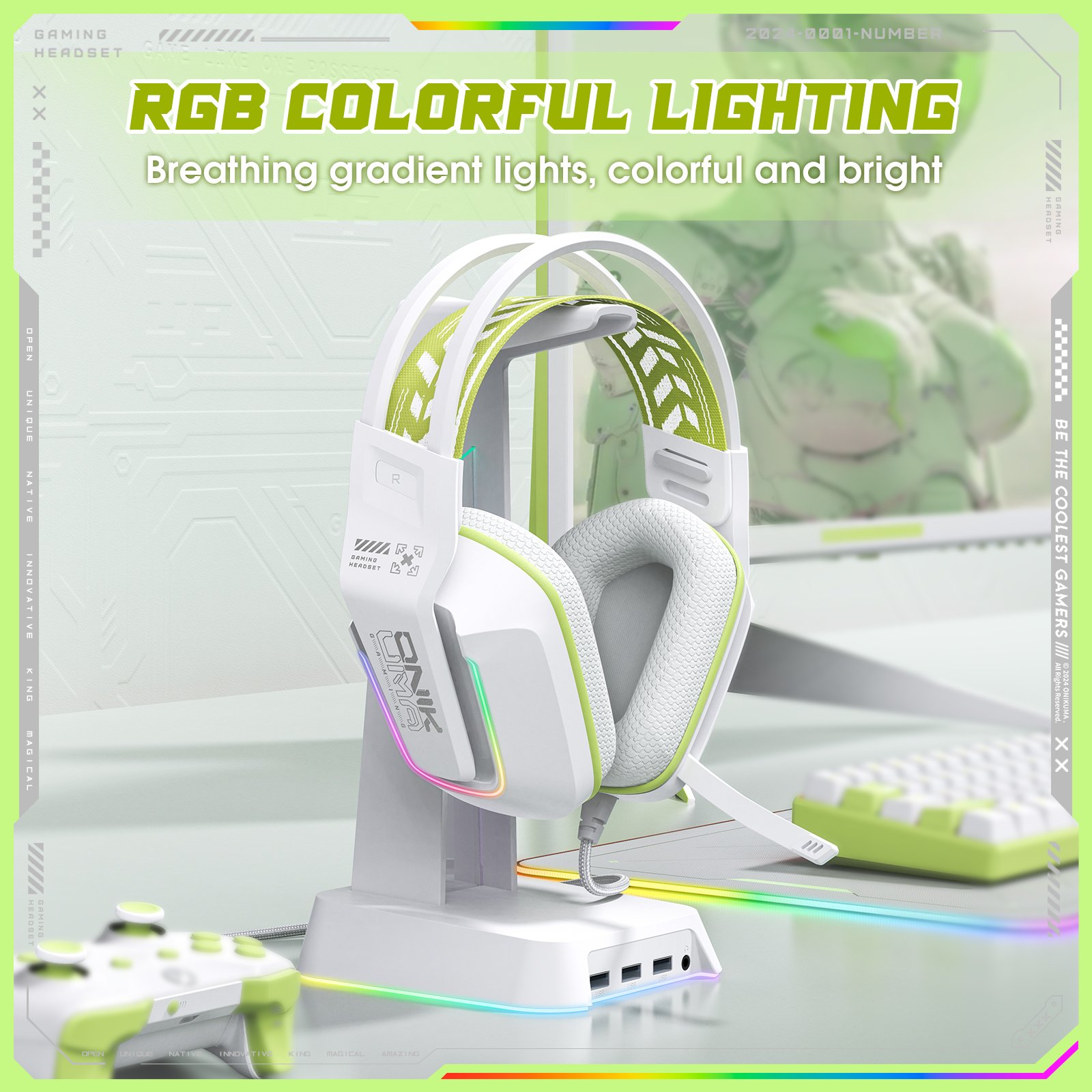 ONIKUMA X13 Gaming Headset wired Headphone LED lights Smart control Noise-cancelling Music Earphones