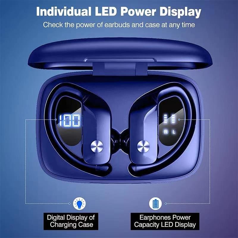T16 TWS LED Display sport climb Ear hook audifonos blue tooth Wireless in-ear noise cancelling earbuds with earhook earphone