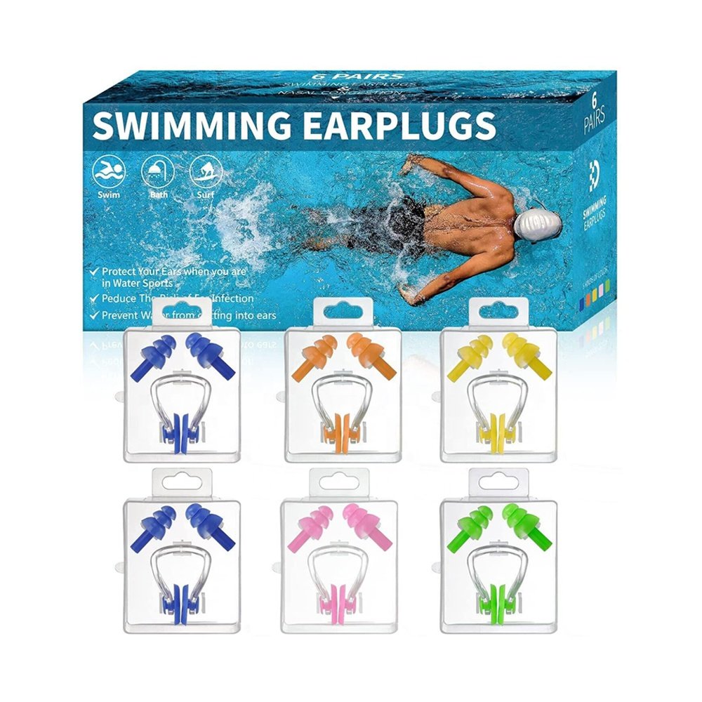 hearing protection noise reduction Waterproof Silicone Swimming Nose Clip Ear Plugs with nose clip for swim surf wash