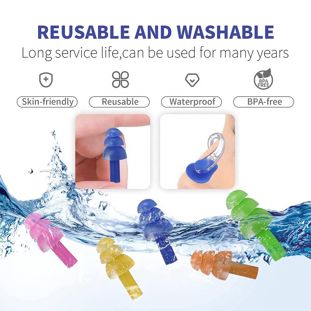 hearing protection noise reduction Waterproof Silicone Swimming Nose Clip Ear Plugs with nose clip for swim surf wash