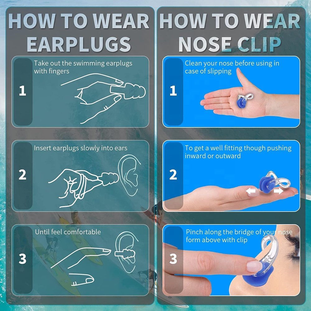 hearing protection noise reduction Waterproof Silicone Swimming Nose Clip Ear Plugs with nose clip for swim surf wash