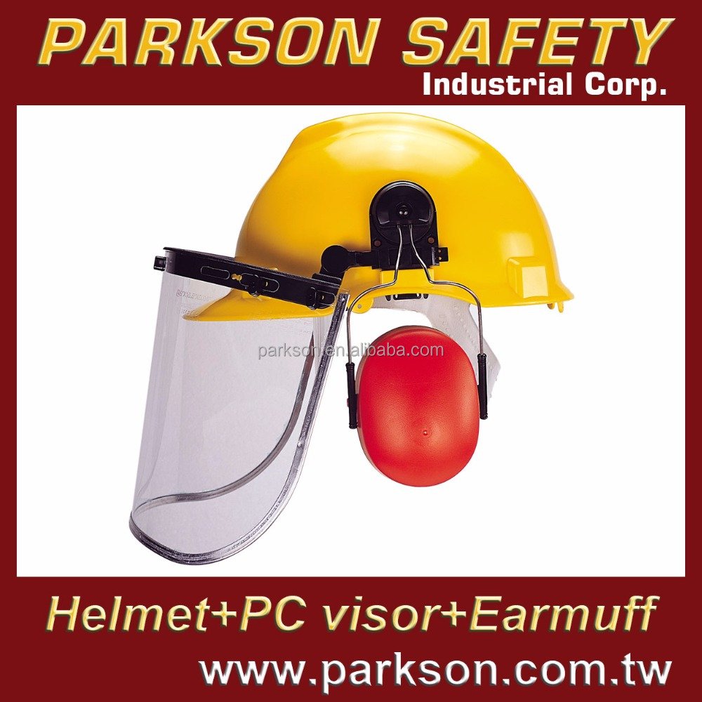 PARKSON SAFETY Taiwan Industrial Employee Head Facial Hearing Full Protection Gear Safety Helmet Earmuff PC Visor