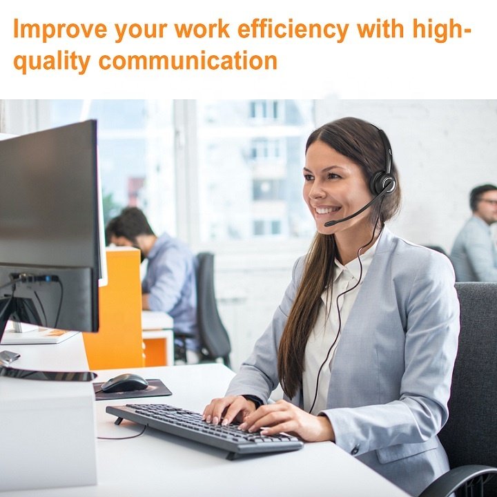 Call Center Phone Headset with Microphone Noise Cancelling QD to RJ9, 3.5mm, USB