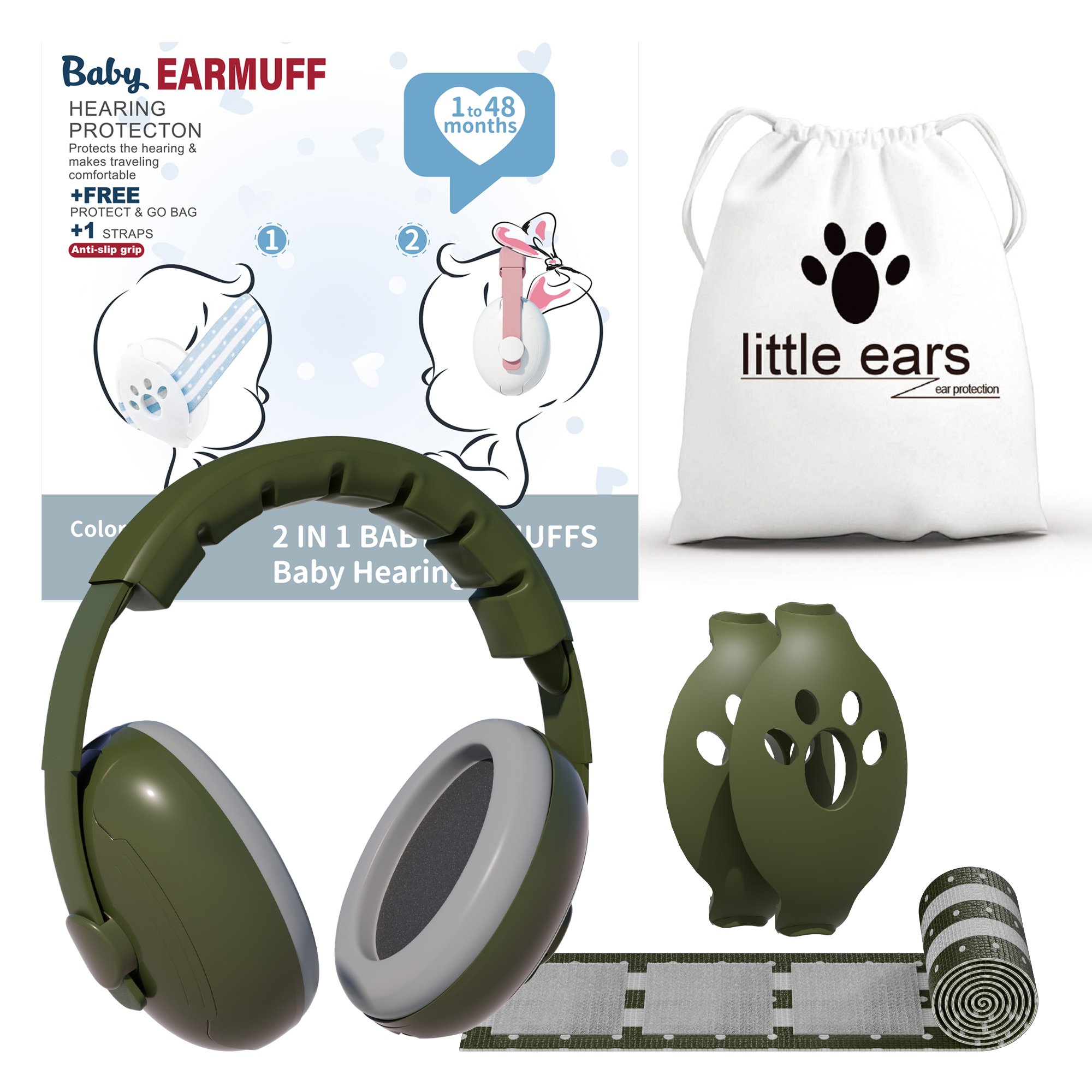 GS010-K Newborn Toddlers Hearing Protector Noise Canceling 2 in 1 Ear Muffs Protection Defender Baby Babies Sleeping Earmuff