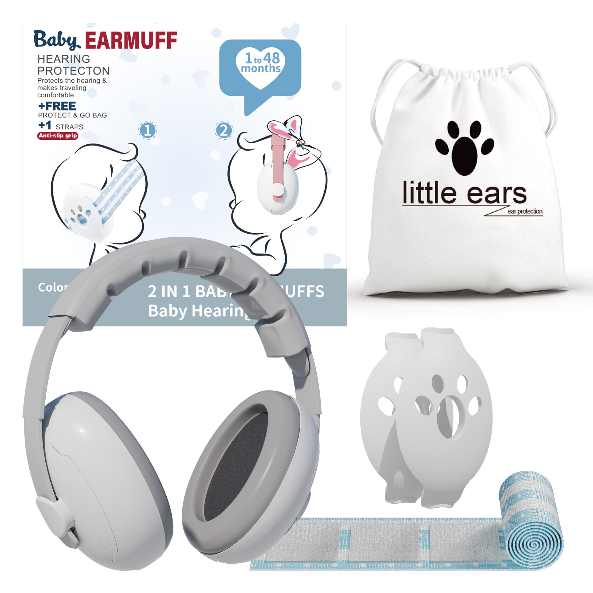 GS010-K Newborn Toddlers Hearing Protector Noise Canceling 2 in 1 Ear Muffs Protection Defender Baby Babies Sleeping Earmuff
