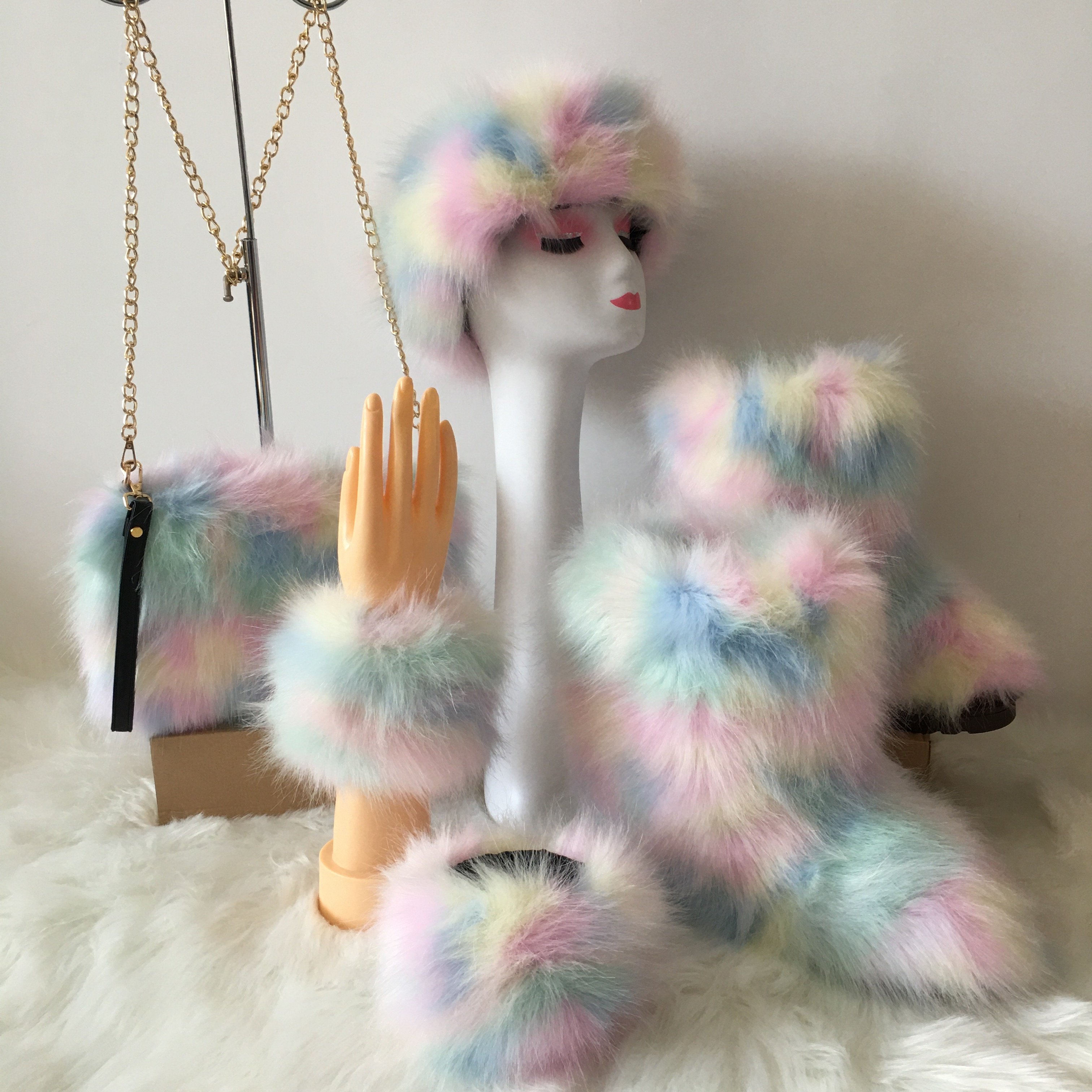 Boots Fur Boot Fur Furry Boots Winter Shoes Women Snow With Bag Headband keep warm