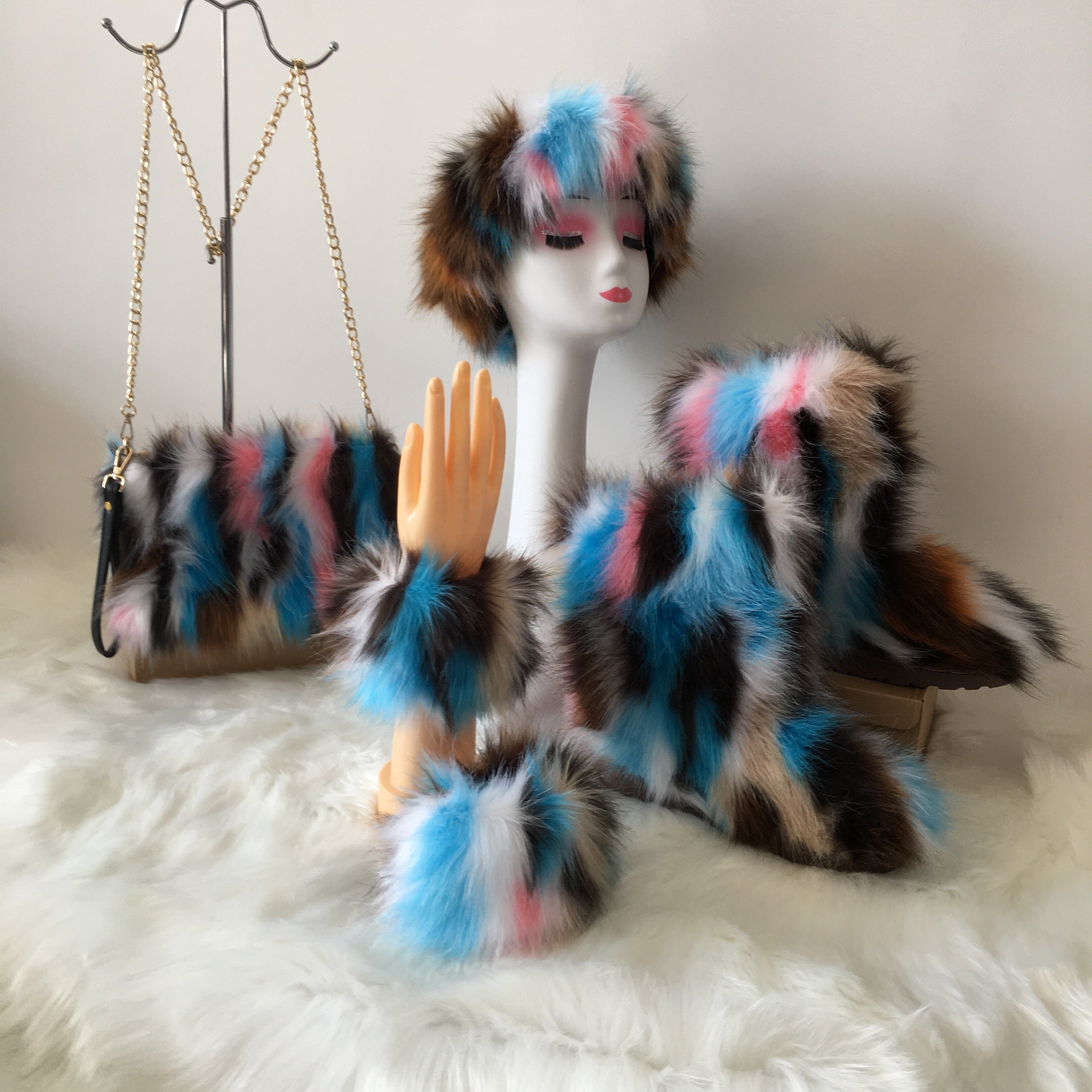 Boots Fur Boot Fur Furry Boots Winter Shoes Women Snow With Bag Headband keep warm