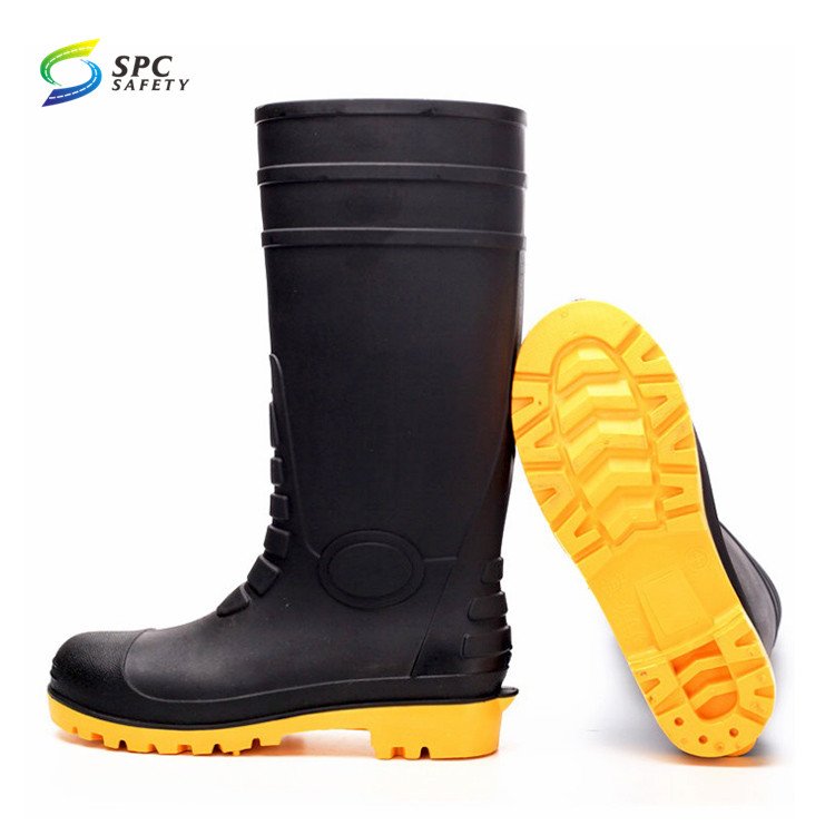 Industrial protection Black oil acid alkali resistant Steel toe cap anti puncture PVC rubber rain boot safety work gumboots
