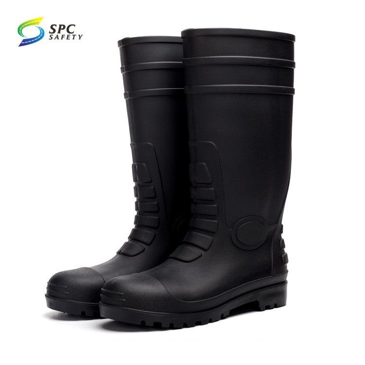Industrial protection Black oil acid alkali resistant Steel toe cap anti puncture PVC rubber rain boot safety work gumboots
