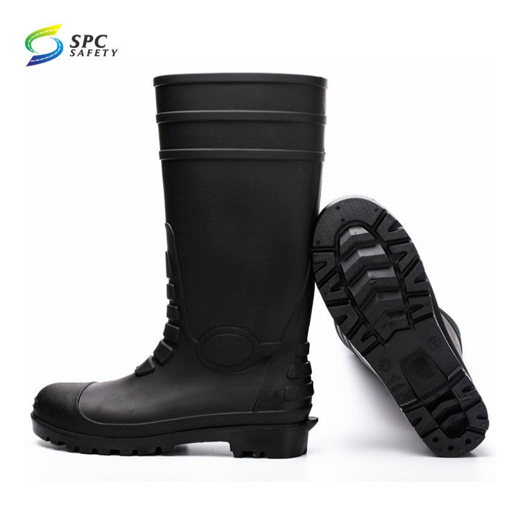 Industrial protection Black oil acid alkali resistant Steel toe cap anti puncture PVC rubber rain boot safety work gumboots