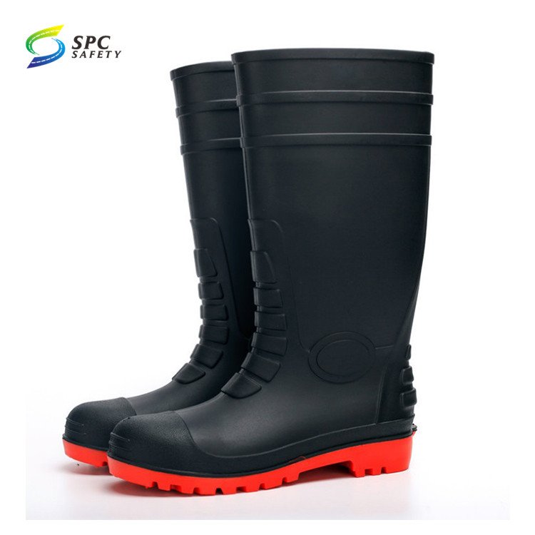 Industrial protection Black oil acid alkali resistant Steel toe cap anti puncture PVC rubber rain boot safety work gumboots