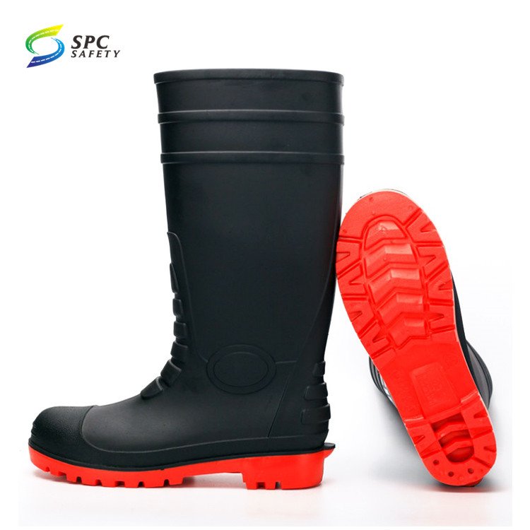 Industrial protection Black oil acid alkali resistant Steel toe cap anti puncture PVC rubber rain boot safety work gumboots