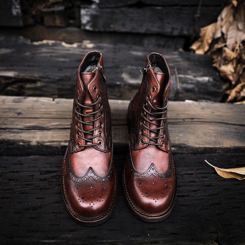 2024 leather boots for men boots for men shoes leather High end round head Martin locomotive