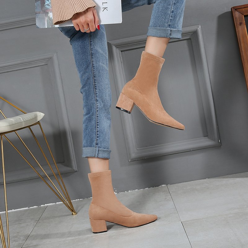 Slip on women shoes ladies custom fashion dress black ankle heels boots