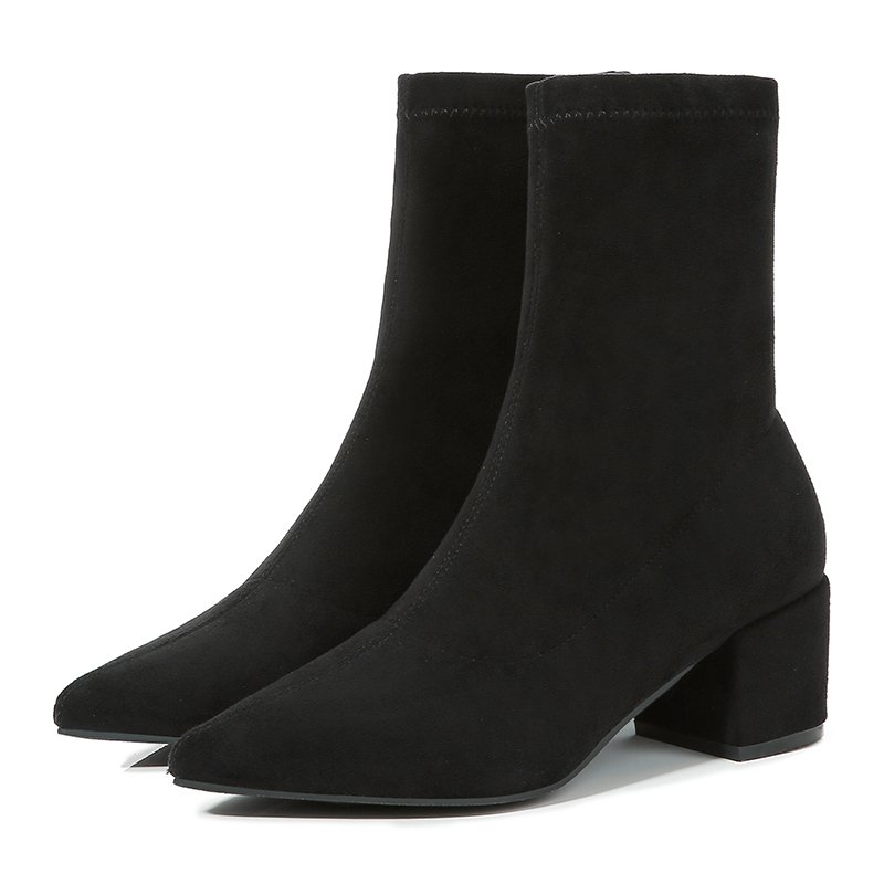 Slip on women shoes ladies custom fashion dress black ankle heels boots
