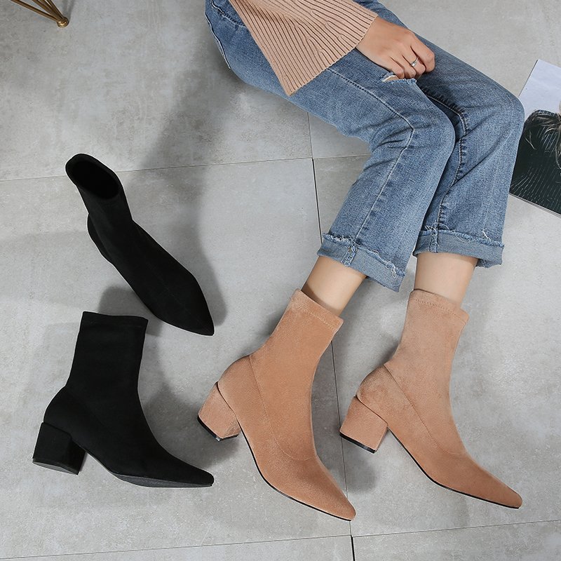 Slip on women shoes ladies custom fashion dress black ankle heels boots