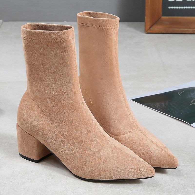 Slip on women shoes ladies custom fashion dress black ankle heels boots