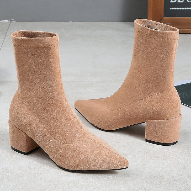 Slip on women shoes ladies custom fashion dress black ankle heels boots