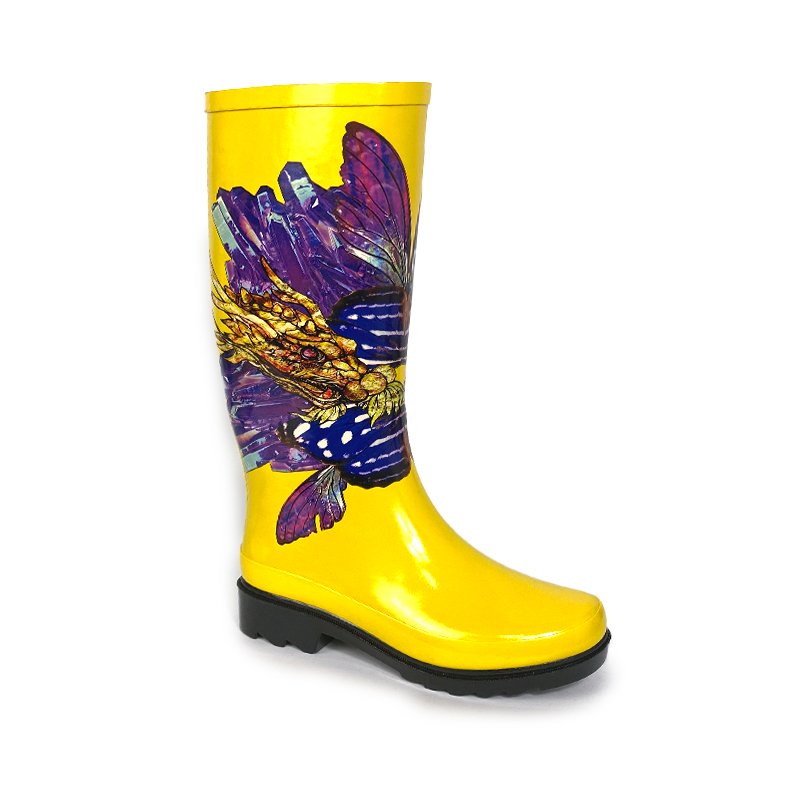 Copyright pattern waterproof knee high rubber gumboots womens custom print wellington rain boot