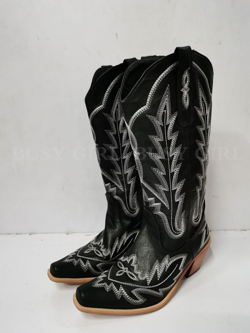 BUSY GIRL XY4825 custom cowboy boots women embroidery spring fall winter fashion low heels music festival women knee high boots