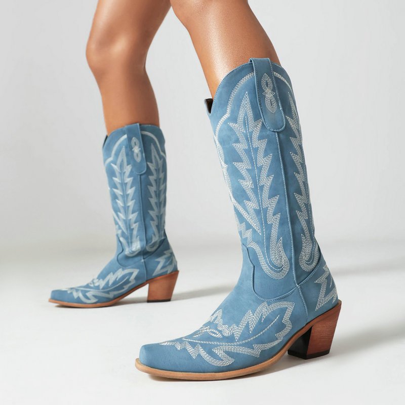 BUSY GIRL XY4825 custom cowboy boots women embroidery spring fall winter fashion low heels music festival women knee high boots