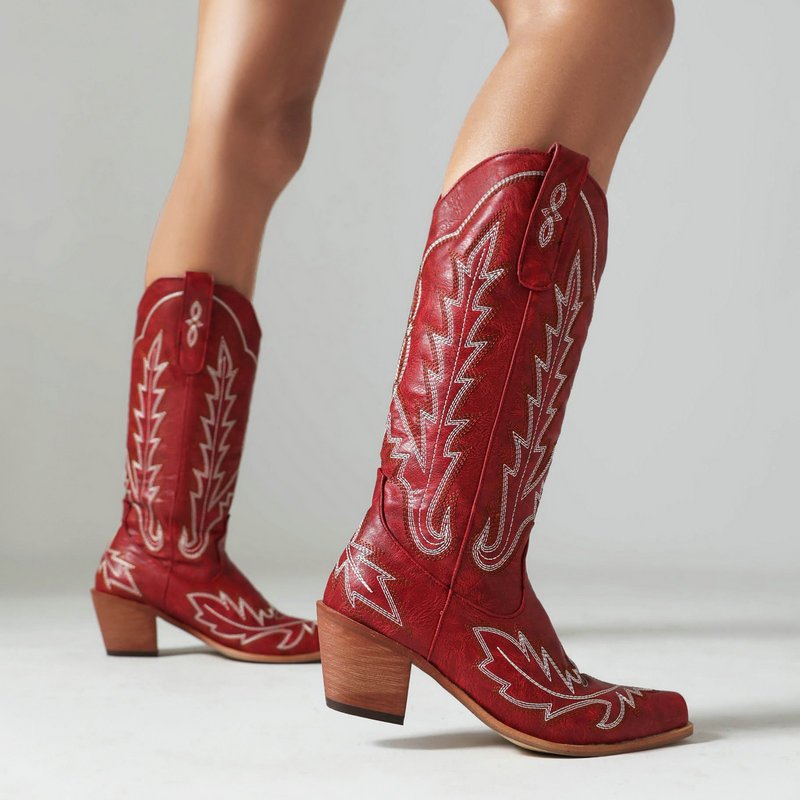 BUSY GIRL XY4825 custom cowboy boots women embroidery spring fall winter fashion low heels music festival women knee high boots