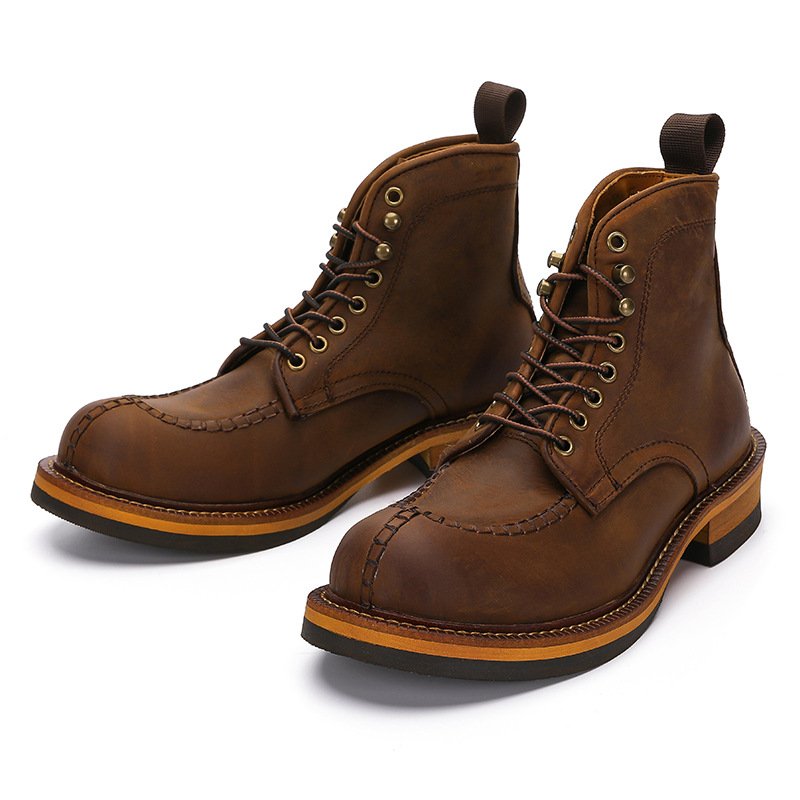 Mens Boots Classic Mens Cowboy Leather Brown Ankle Boots British High Cut Shoes Footwear Slip-On shoes boots