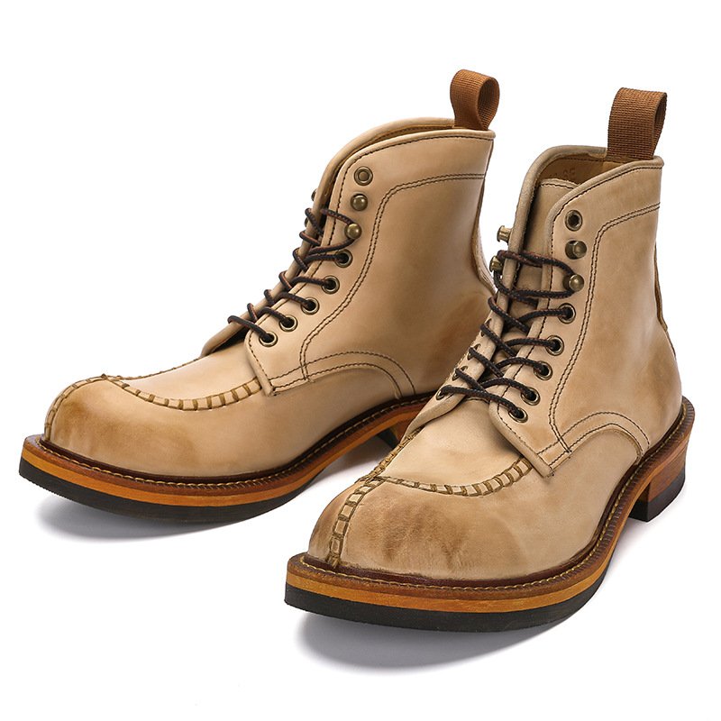 Mens Boots Classic Mens Cowboy Leather Brown Ankle Boots British High Cut Shoes Footwear Slip-On shoes boots