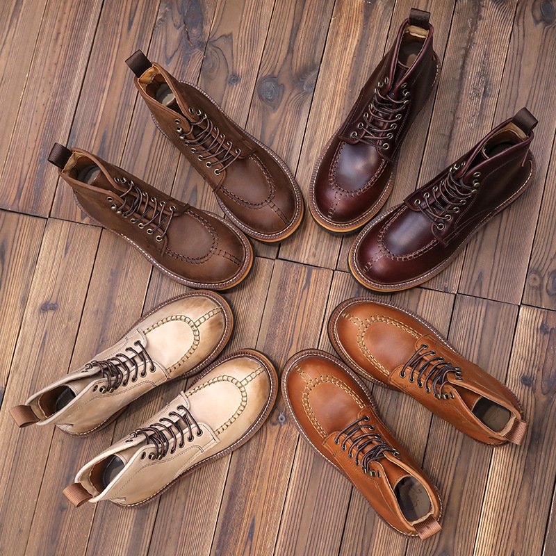 Mens Boots Classic Mens Cowboy Leather Brown Ankle Boots British High Cut Shoes Footwear Slip-On shoes boots