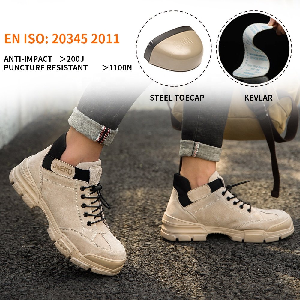 Nubuck Leather Fashion Young Outdoor Anti-skid Lace Breathable Steel Tip Work Boots